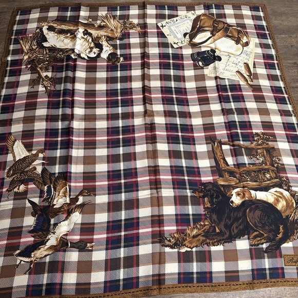 Polo Ralph Lauren Accessories - Vintage 34" Ralph Lauren Tartan Plaid Silk Scarf Hunting Sporting Dogs Ducks